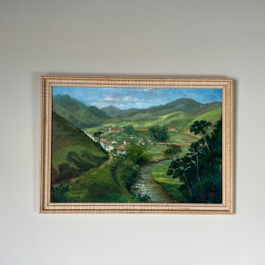1970's H. Goncalvez Impressionist Countryside River Landscape Oil Painting, Framed 
