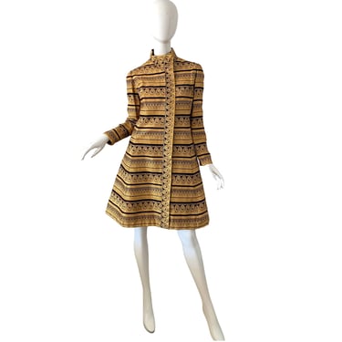 60s Ceil Chapman Dress / Vintage Brocade Mod Dress / 1960s Metallic Gold Lame Dress Medium 