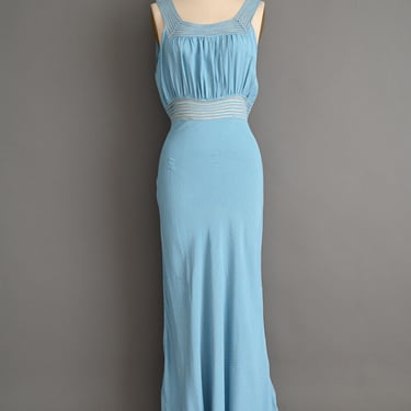 Vintage 1930s Slip Dress | Chambray Blue Bias Cut Rayon Lingerie Slip Dress  | Small 