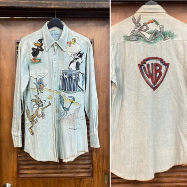 Vintage 1970’s Bugs Bunny and Friends Warner Bros. Western Artwork Shirt, 70’s Workwear, Custom Vintage, Vintage Cartoon, Vintage Clothing 