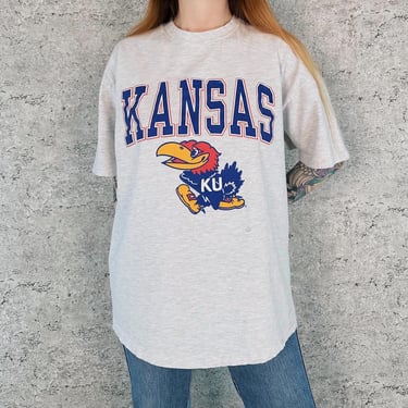 Vintage 90's University of Kansas Jawhawks School College Tee Shirt T-Shirt 