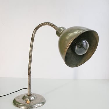 Vintage Nickel Funnel Gooseneck Adjustable Desk Lamp Table Accent Work Reading Industrial Loft Studio Czech Polish Eastern European Retro 