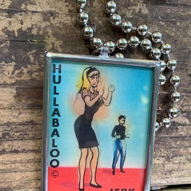 1960'S Lenticular Dancer Necklace - Vintage MOD - Do THE JERK - Set in Metal - Large Ball Chain - 30 Inch Chain 