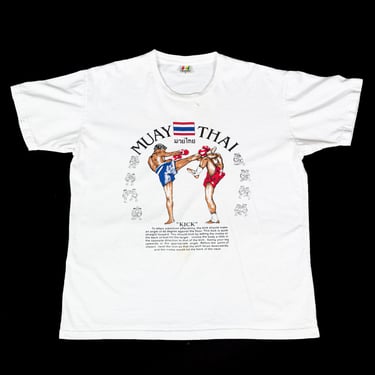 Vintage Muay Thai T Shirt - Men's Large | 90s Thailand Boxing Graphic Souvenir Tee 