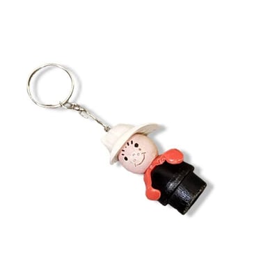 Vintage Fisher Price Little People Keychain, Fireman Key Fob, Fire Chief Wood Body & Head, Firefighter Key Ring Charm, Retro Toys 1960 1970 