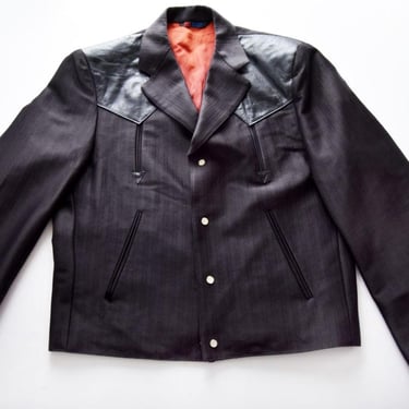 Men's Black Western Jacket Vintage by Far West, 1960's, 1970's Pearl Snaps, 42