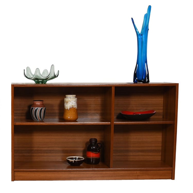 49&#8243; Danish Modern Teak Low Bookcase w Adj Shelves