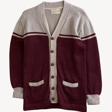 1960s Knit & Suede Cardigan Sweater by Lord James- | Vee Vintage