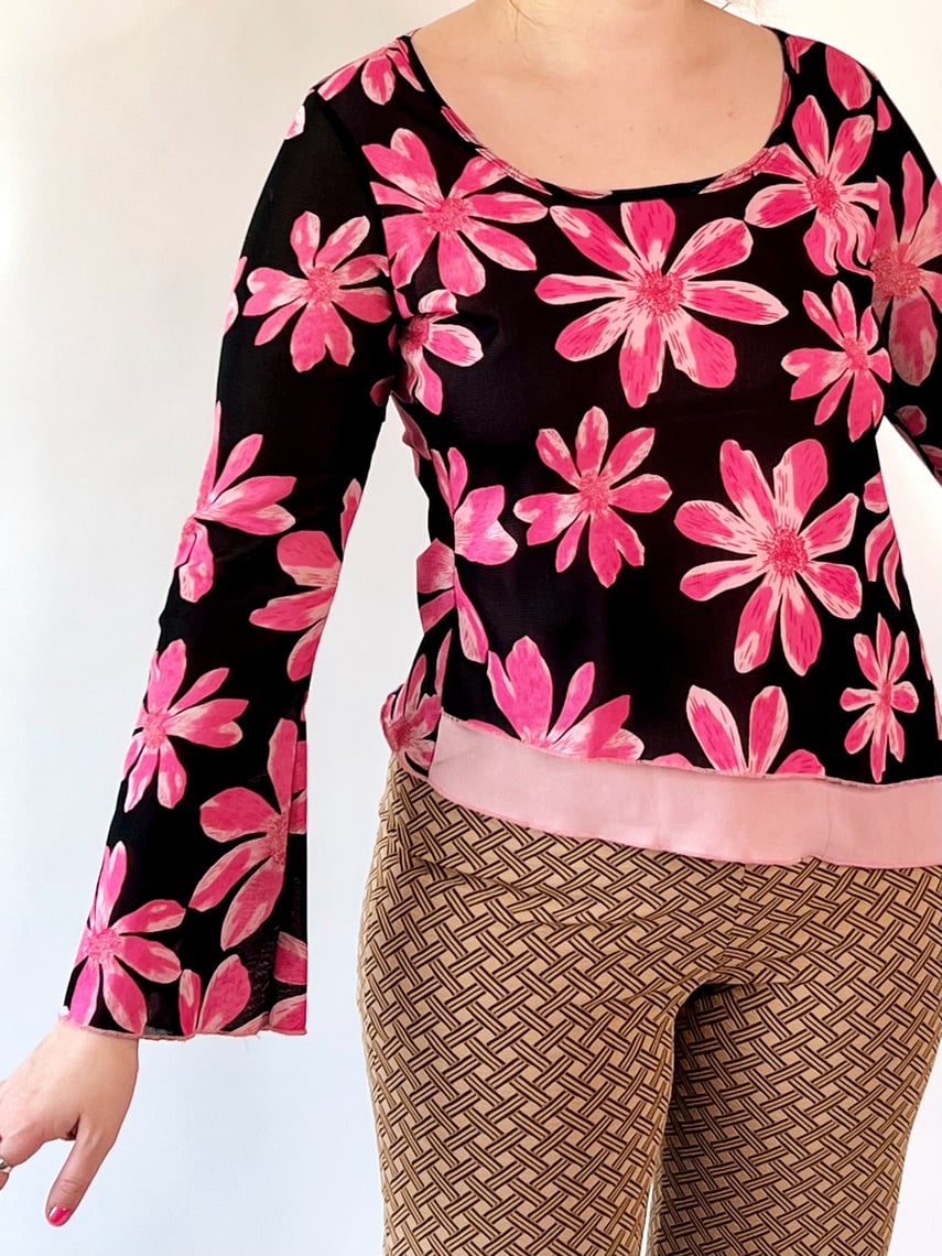 Y2K Pink + Black Floral Top Prototype Vintage Austin, TX