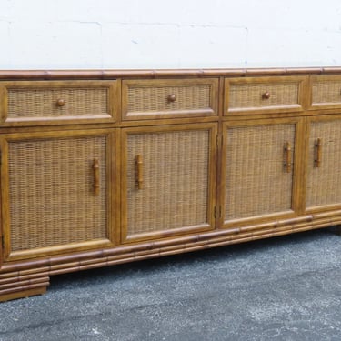 American of Martinsville Faux Bamboo Rattan Caned Long Sideboard Credenza 5258