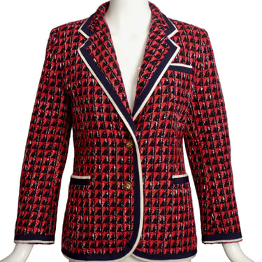 GUCCI- 2019 Red &amp; Navy Tweed Blazer, Size 8