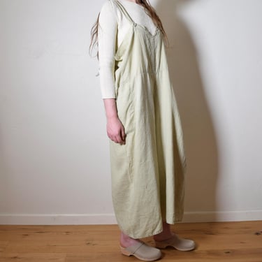 Vintage 1990s Pastel Lichen Woven LINEN Minimalist FLAX Ultra Draped Chic Avant Garde Artist Work Wear Utilitarian  Resort Jumpsuit Overalls 