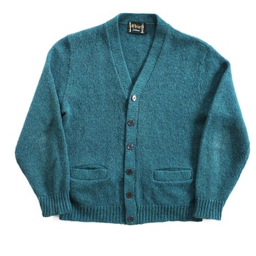 vintage blue cardigan / 60s cardigan / 1960s blue green wool knit grandpa cardigan Medium 