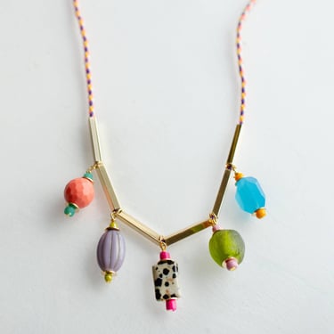 Colorful Gemstone Charm and Rope Necklace