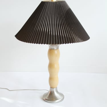 Post Modern Wood & Chrome Table Lamp with Pleated Lampshade