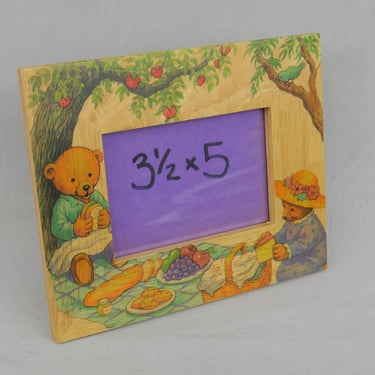 Vintage Teddy Bear Picnic Picture Frame - Wood Wooden - Beacon Hill Fetco Made in Thailand - Holds a 3 1/2