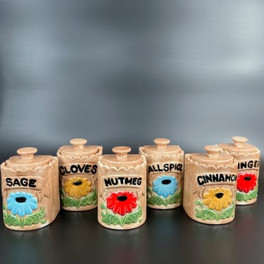 Handmade Vintage Flower Spice Jars, Unique Kitchen Decor, Marked with '60 