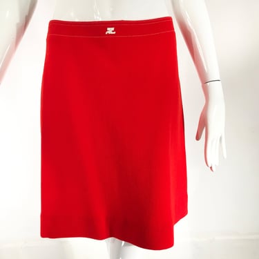 Courreges Orange Wool A Line Skirt White Top Stitching 42