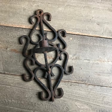 Rustic French Iron Candlestick, Wall Sconce, Candle Holder, Garden Patio Decor, Rustic French Farmhouse 