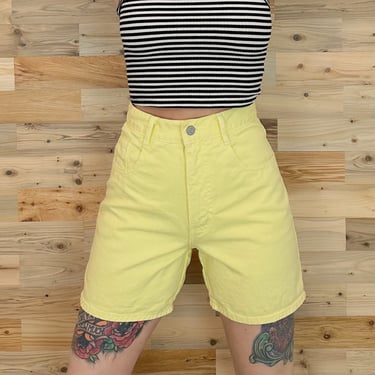 Vintage 90's Yellow Denim Shorts / Size 25 