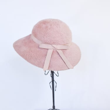 1950s Pink Mohair Hat | 50s Pale Pink Wool Hat | Neiman Marcus 