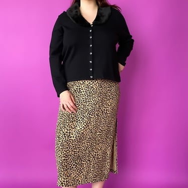 1990s Brown Leopard Slip Skirt, sz. Large