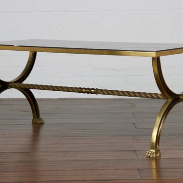 19th Century French Empire Brass Base W/ Black Italian Marble Top Coffee Table 