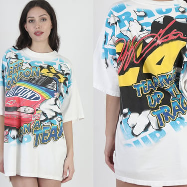 Jeff Gordon 90s All Over Print T Shirt, 1998 Tearing Up The Track Chase Brand, AOP Racing Tee Size Double Extra Large XXL 