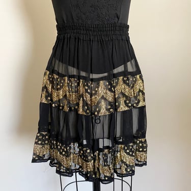 Vintage 90's High Waisted Black and Gold Sheer Skirt S 