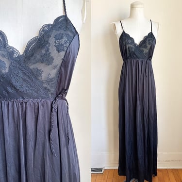 Vintage 1980s Black Lace Nightgown / M 