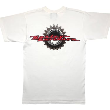 Vintage 90s Harley Davidson Motorcycles Made in USA Double Sided Gear Logo Graphic T-Shirt Size Medium 