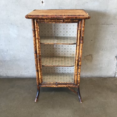 Vintage Bamboo Cabinet With Glass Door