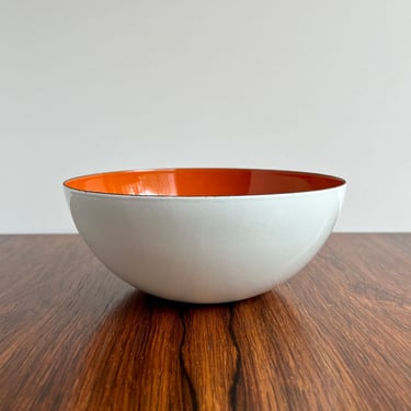 Mid Century Modern Enameled Solid Orange and White Bowl by Finel 