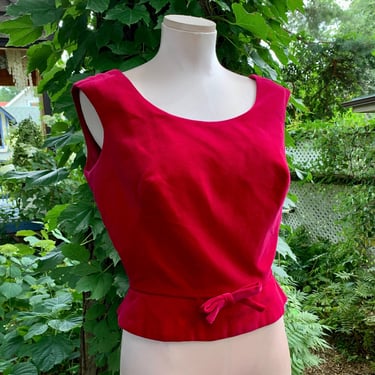 1960'S Velvet Sleeveless Shell - All Cotton - Fitted Bodice - Satin Lining - Cloth Covered Buttoned Back - Women's Size SMALL 