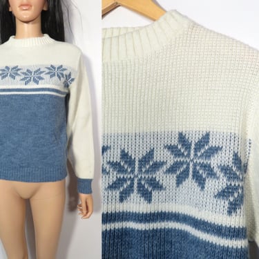 Vintage 70s Snowflake Ski Sweater Size S 