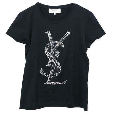 Yves Saint Laurent T-shirt Top Rhinestone Black #S