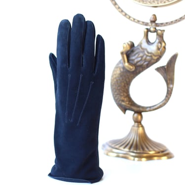 1940s Ireland’s Lavando Royal Blue Suede Driving Gloves - Womens Above the Wrist Fashion Gloves - Size 5 3/4 