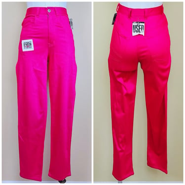 1990s Elle Get Used Hot Pink Satin Jeans / 90s Deadstock High Waisted Mom Jeans / Size Small 
