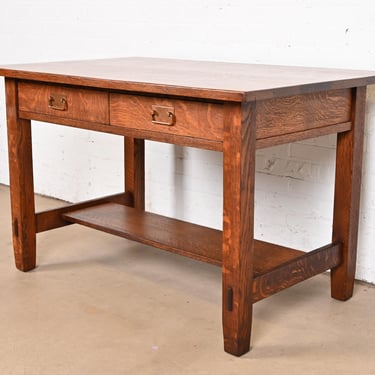 Stickley Brothers Antique Mission Oak Arts & Crafts Writing Desk or Library Table, Circa 1900