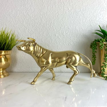 Brass Bull Sculpture/Taurus Statue/Wall Street/Fathers Day Gift/Vintage Animal Figurine 