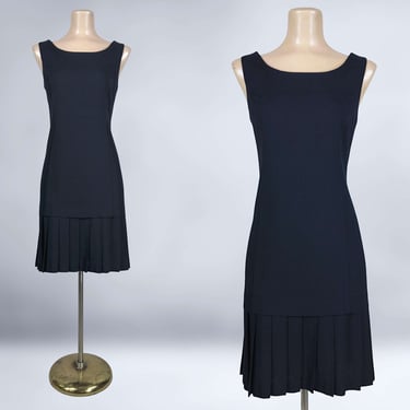 VINTAGE 80s 90s Linen Box Pleated Little Black Dress by Jessica Howard Size 10 37B/32W | 1980s 1990s Mitchell Rodbell Sheath Dress | VFG 
