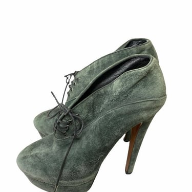 1990S Azzedine Alaia Emerald Green Suede Platform Boots 