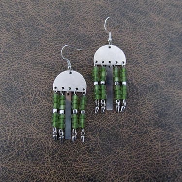 Greed seed bead and antique silver earrings 