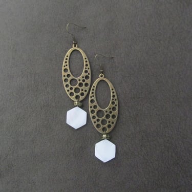 White mother of pearl shell and bronze earrings 