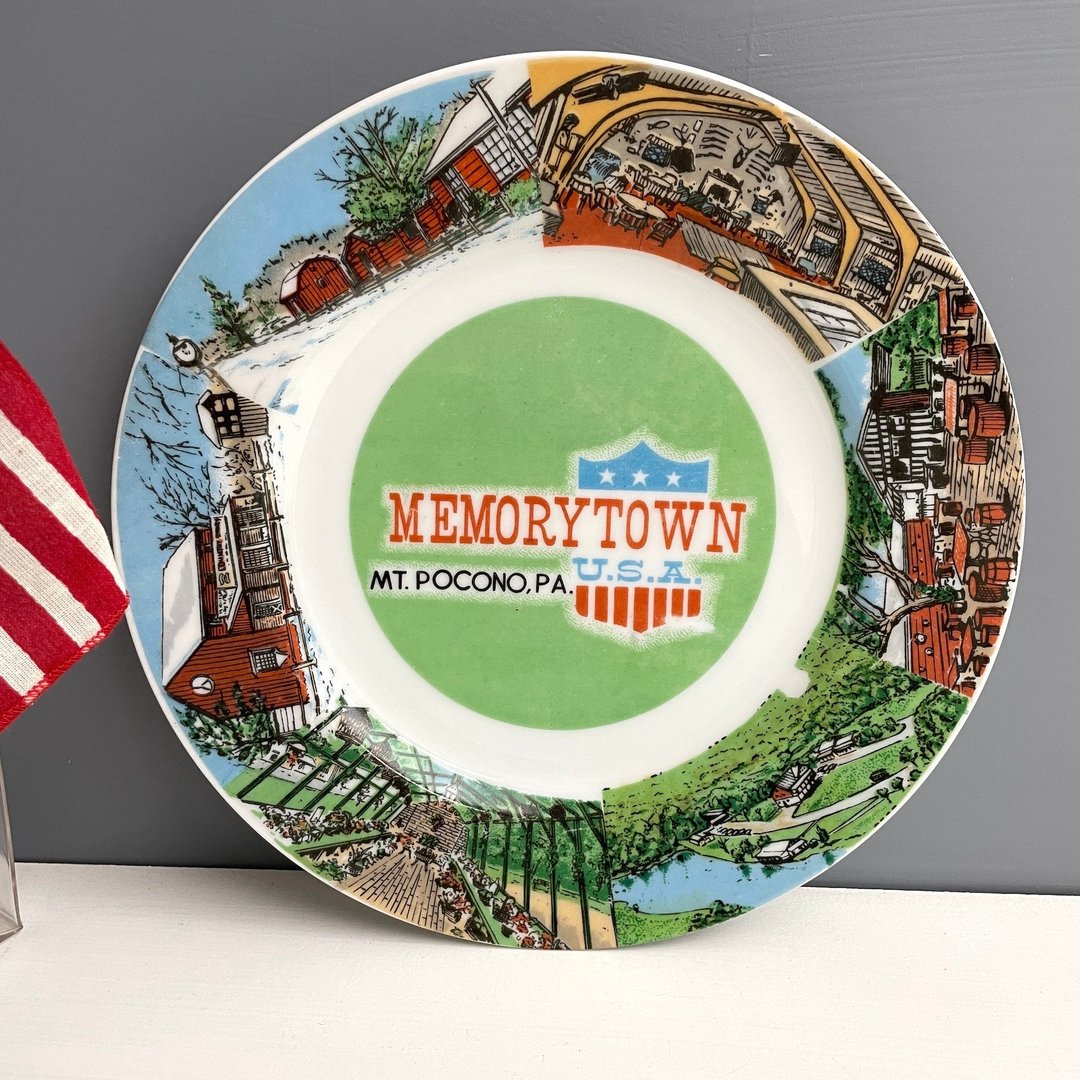 Memorytown USA Mt. Poconos, PA souvenir plate 1950s NextStage Vintage Westborough, MA