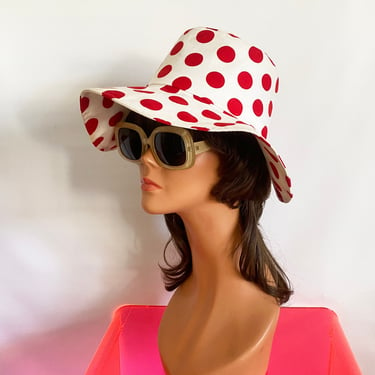 23# Vintage 60s 70s Red Polka Dot Floppy Hat • Groovy MOD Rockabilly Hippie Boho Hillbilly Coachella Festival Sun Hat by World Beaters 