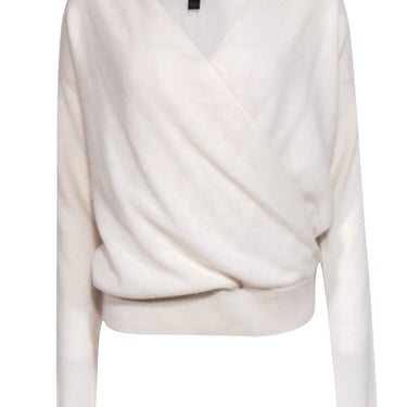 Saks Fifth Avenue  - White Cashmere Faux Wrap Pull-On Sweater Sz SP