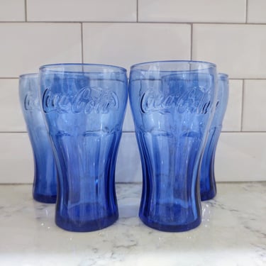 Vintage Set of 4 Coca Cola Cobalt Blue Tumbler 6" Glasses 