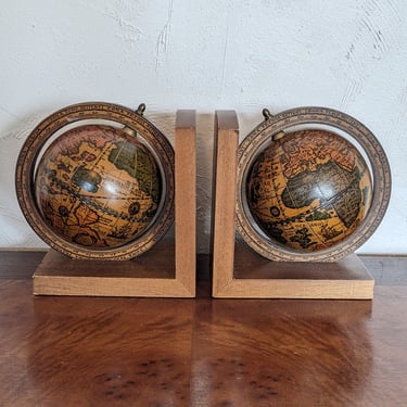 Vintage Italian Spinning Globe Bookends 