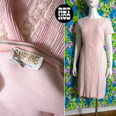 Pretty in Pastel Pink Vintage 60s Linen-Style Hourglass Dress 